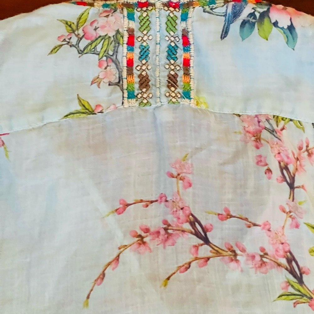 Johnny Was Light Blue Floral V-Neck Blouse - Picture 7 of 10